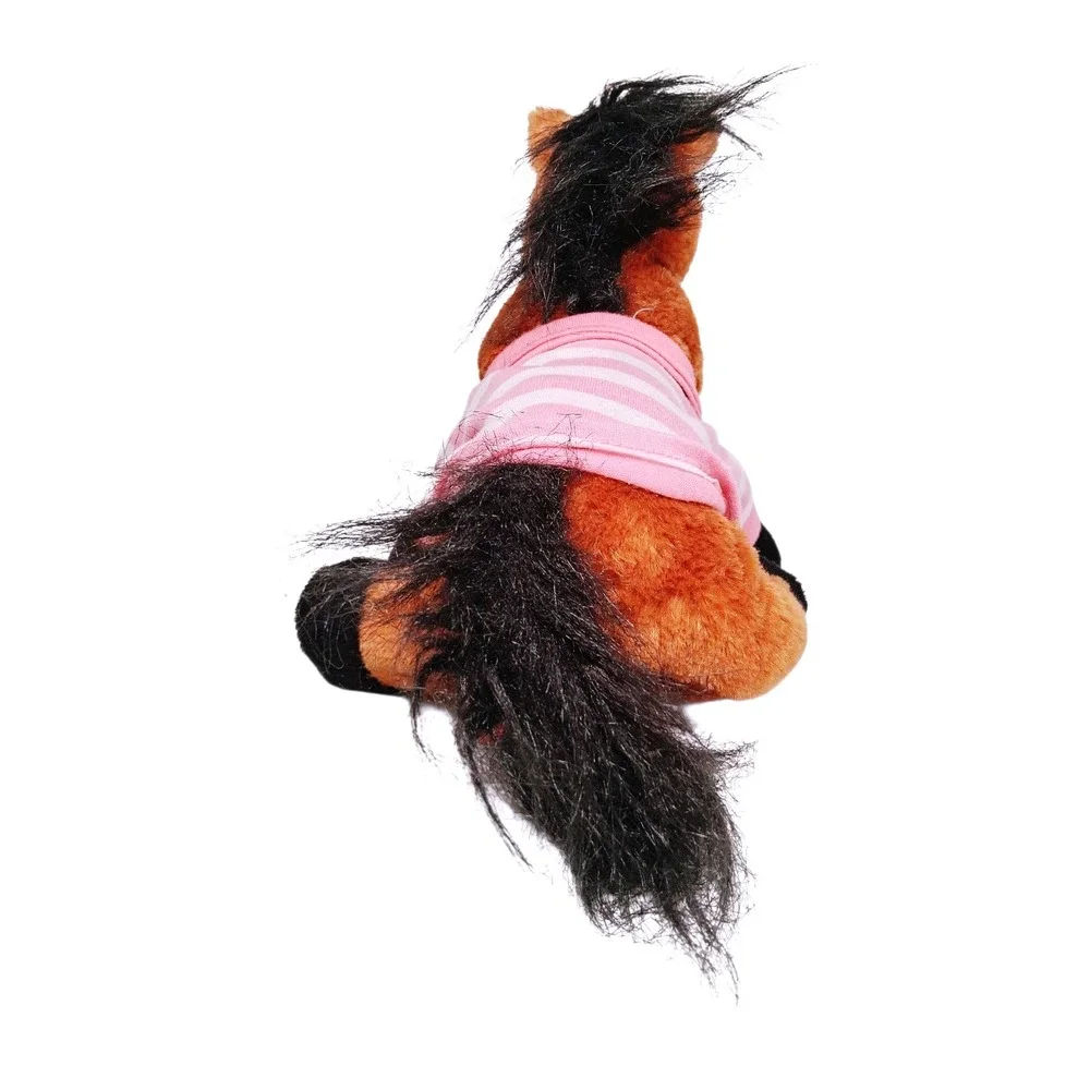 Webkinz Ganz Brown Horse Plush‎ Toy Stuffed Animal Pink Striped Shirt Button Up